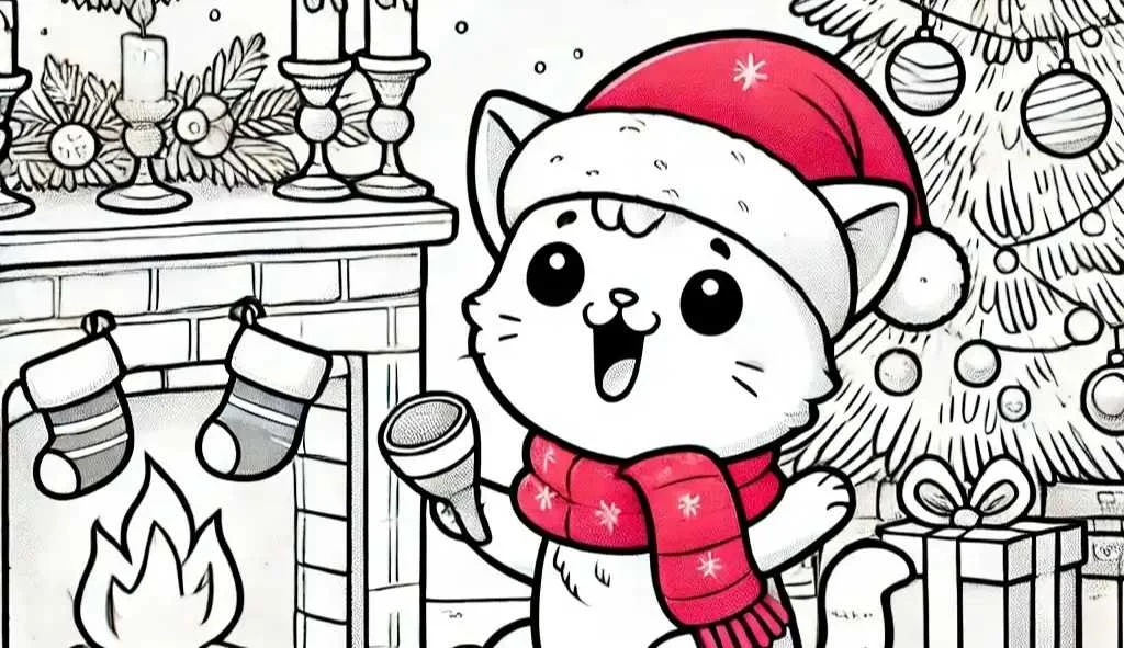 Free Cat Christmas coloring pages