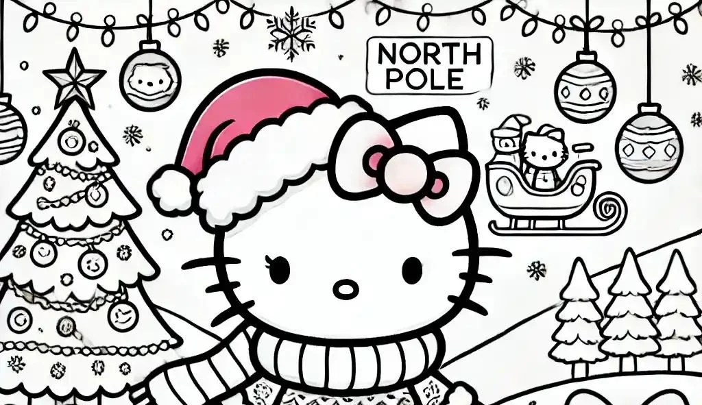 Free Download hello kitty Christmas coloring pages